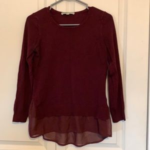 Burgundy long sleeve sweater with sheer underline